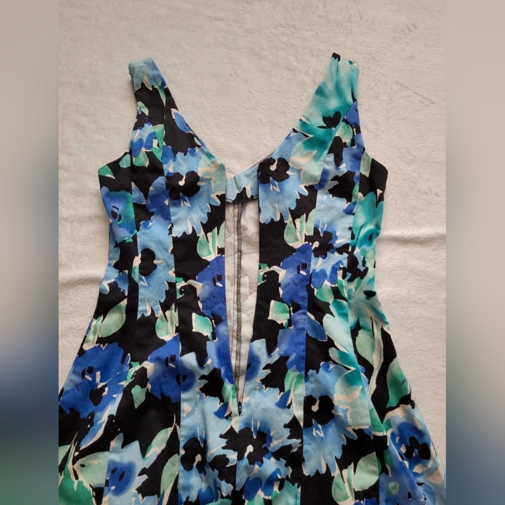 Chaps Blue Green Floral Cotton Sheath Dress Size 4 Sleeveless Colorful Sundress - Picture 11 of 14